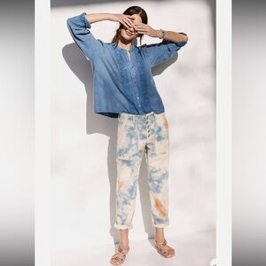 Anthropologie Pilcro The Wanderer Relaxed Trousers tie dye pants Button Front 28